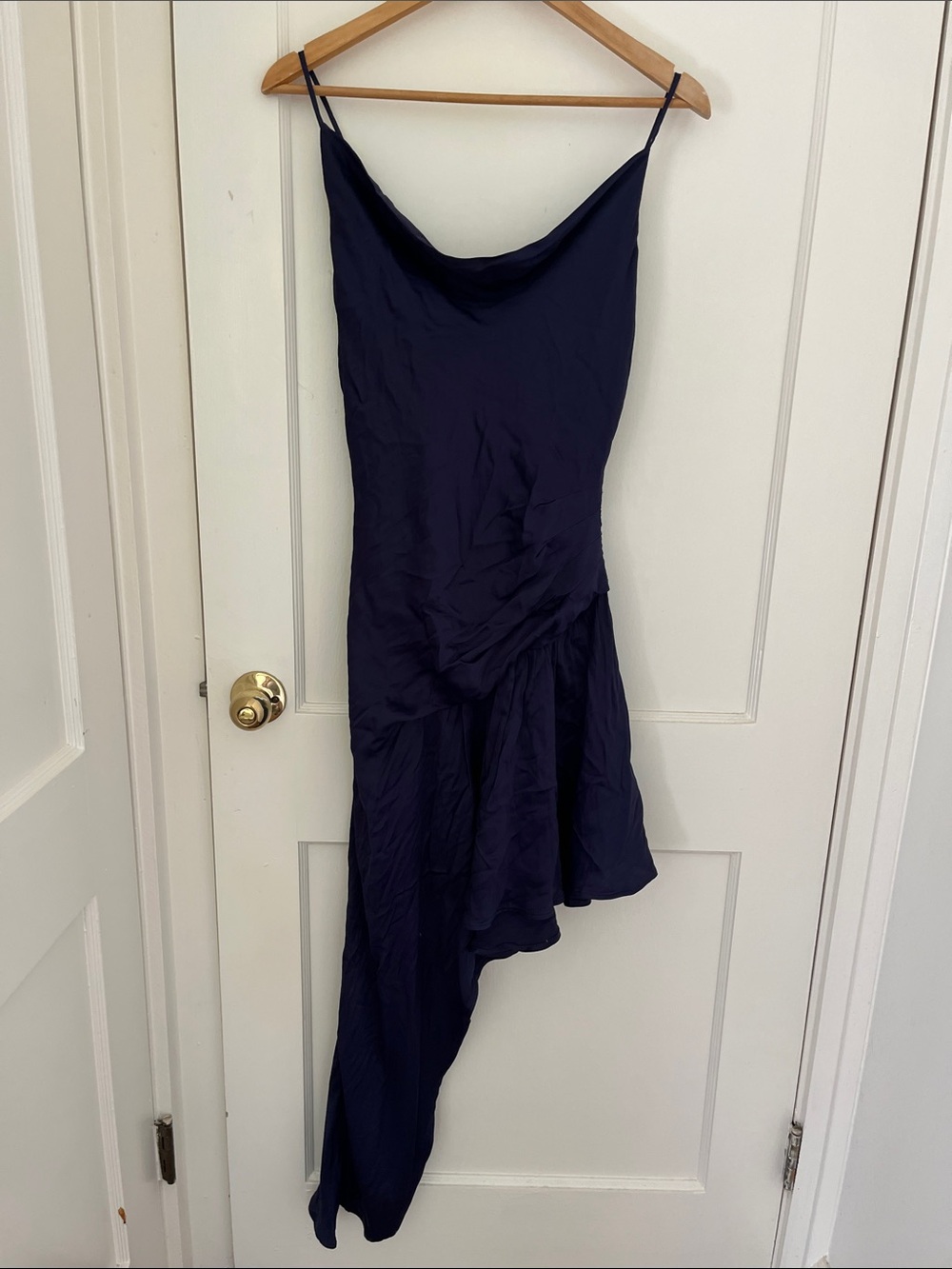 Brand New with tags Anthropologie Asymmetric Navy Slip Dress with Draped Hem
